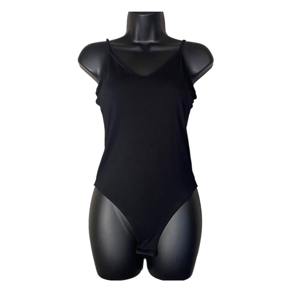 h&m V-Neck Spaghetti Straps Black Bodysuit